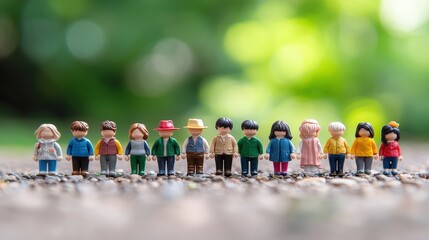 Diverse Miniature People Figures Teamwork Unity Community Outdoors