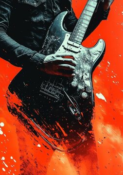 Rock Music Festival Concert Poster Design Background for Electric Guitar Event