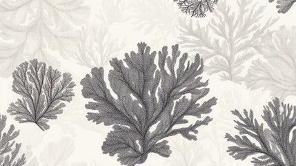 Elegant Gray Scale Coral Reef Illustration