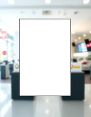 Blank Signage in Modern Showroom Retail Display for advertisement placement or mockup.