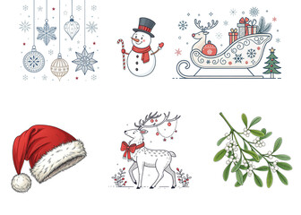 Obraz premium A collection of Christmas decorations including snowmen snowman and Christmas tree Elements Set