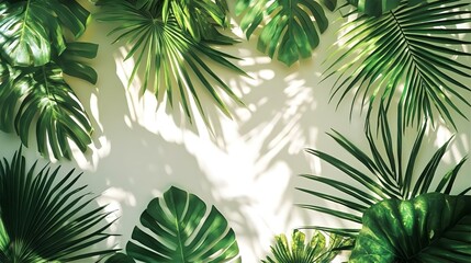 Obraz premium Lush Tropical Leaves Frame on Soft Beige Background