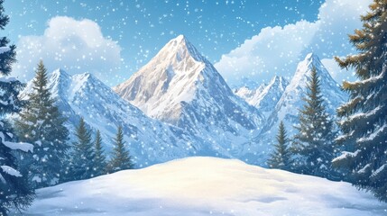 Majestic Snow-Capped Peaks Surrounded by Winter Wonderland