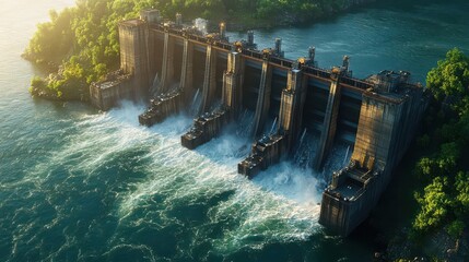A bustling hydroelectric dam
