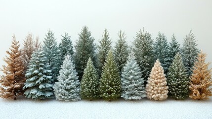 Obraz premium Winter Wonderland: A Beautiful Collection of Christmas Trees Adorned with Snow