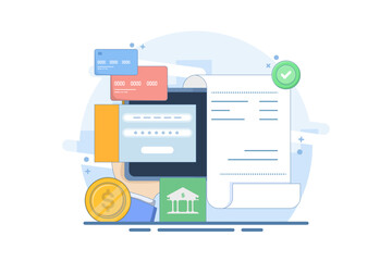 Secure digital transaction concept, online payment, online banking security, secure mobile payment with payment card. Digital banking experience, flat vector illustration.