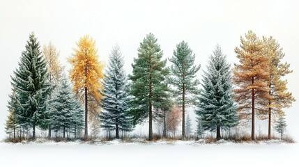 Fototapeta premium Snow-Capped Christmas Trees: A Festive Collection for the Holiday Season