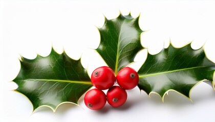 Winter Holly Branch with Berry isolated white background