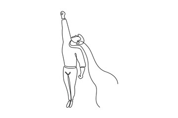 Simple continuous line drawing of a hero flying in vertical condition. Hero in real life concept, Hero Pose.