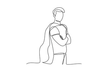 Simple continuous line drawing of a the hero's handsomeness. Hero in real life concept, Hero Pose.