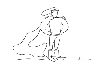 Simple continuous line drawing of burly hero. Hero in real life concept, Hero Pose.