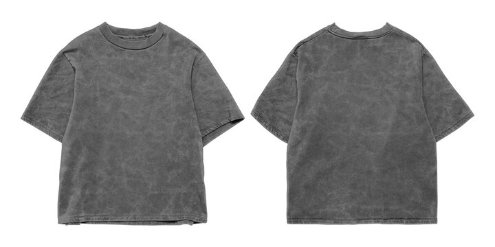 Front and back t-shirt, tees, oversized t-shirt mockup, black & grey washed t-shirt mockup for apparel, clothing, isolated on solid background