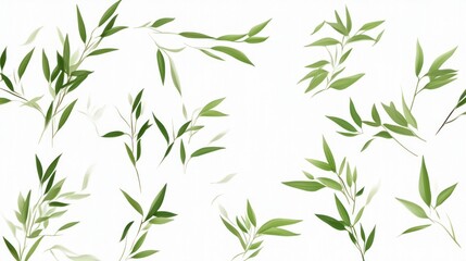 Obraz premium A pattern of green leaves on a white background, ideal for design and decoration.