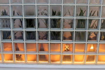 Bright lighting of buildings and structures close-up. Abstract drawings and backgrounds.