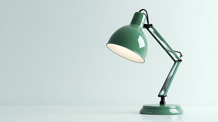 A green lamp with a white shade is turned on