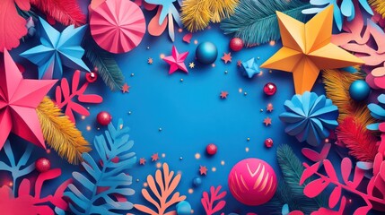Naklejka premium Vibrant Festive Papercraft: A Colorful Christmas Celebration