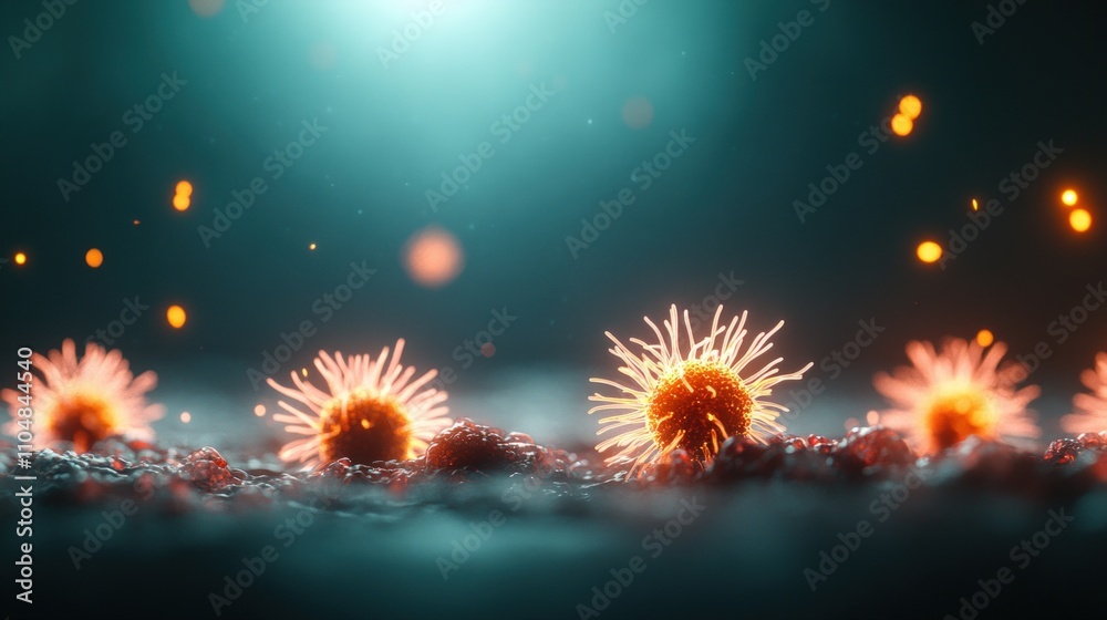 Poster Exploring microscopic cellular activity digital art in a dark lab environment