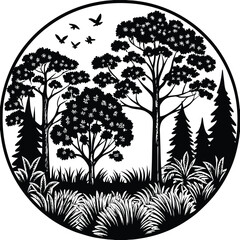 Fototapeta premium Forest vector silhouette, isolated white background