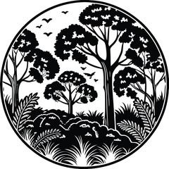 Forest vector silhouette, isolated white background