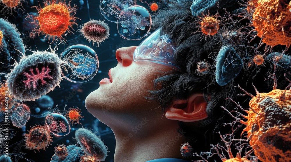 Poster Exploring microbial life scientist in a lab science experiment close-up innovation