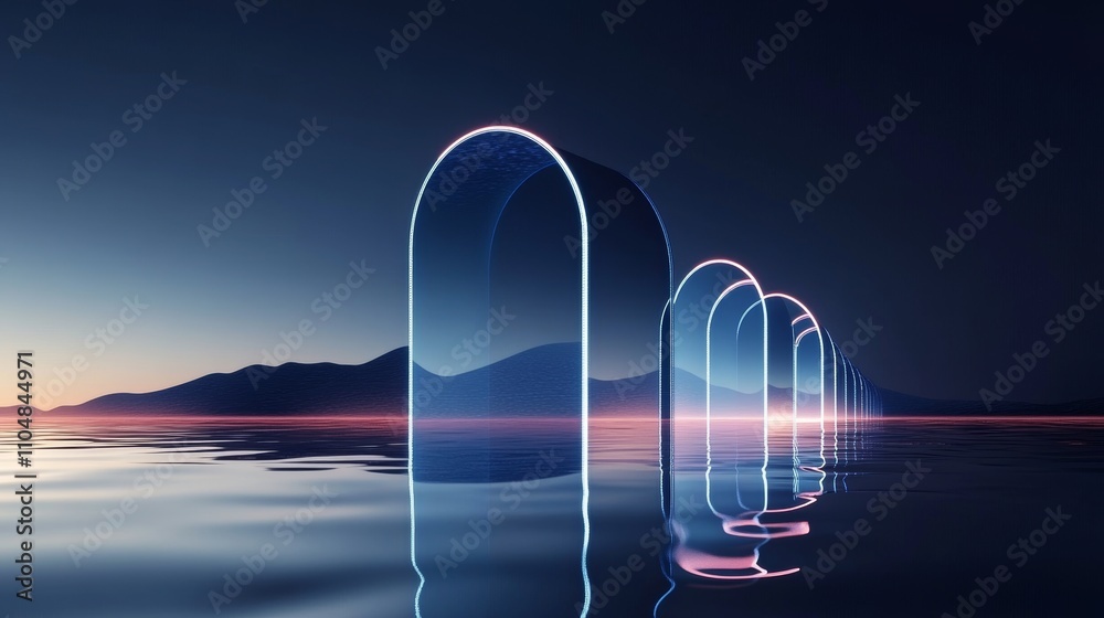 Poster Neon Glowing Frame Abstract Geometric Background with Ultraviolet Spectrum in Black Space