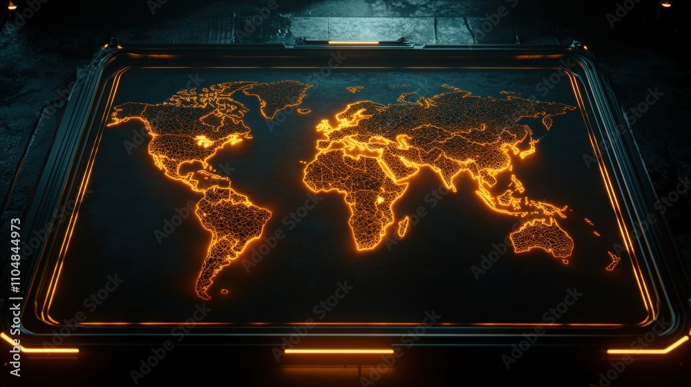 Poster Global network visualization digital map data analysis futuristic environment aerial view