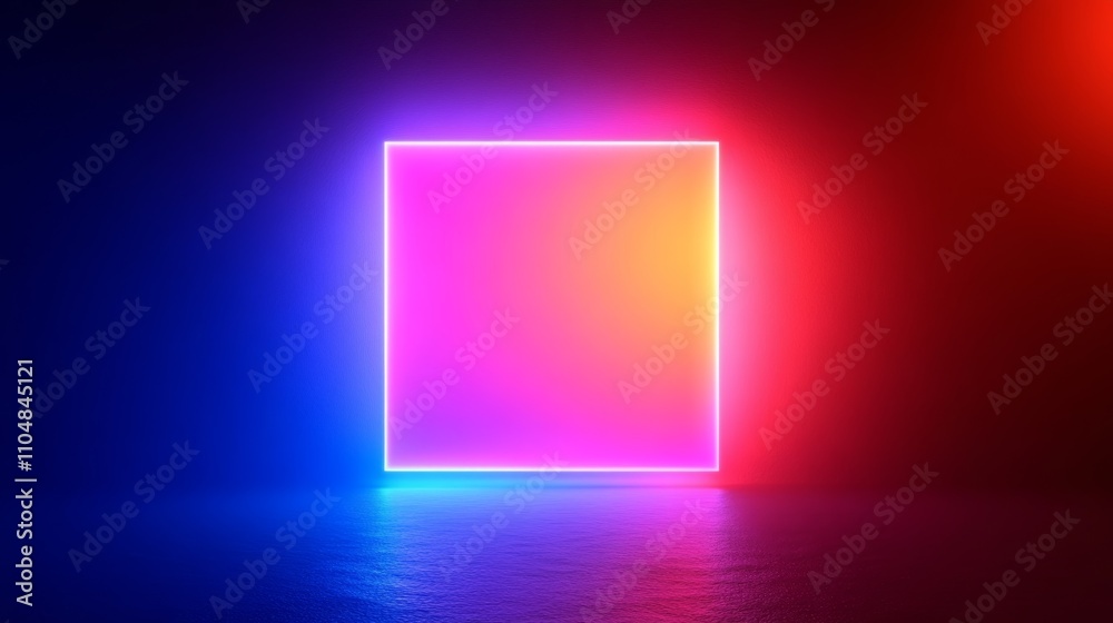 Poster Abstract Neon Square Frame with Colorful Gradient Background and Glowing Light Effect