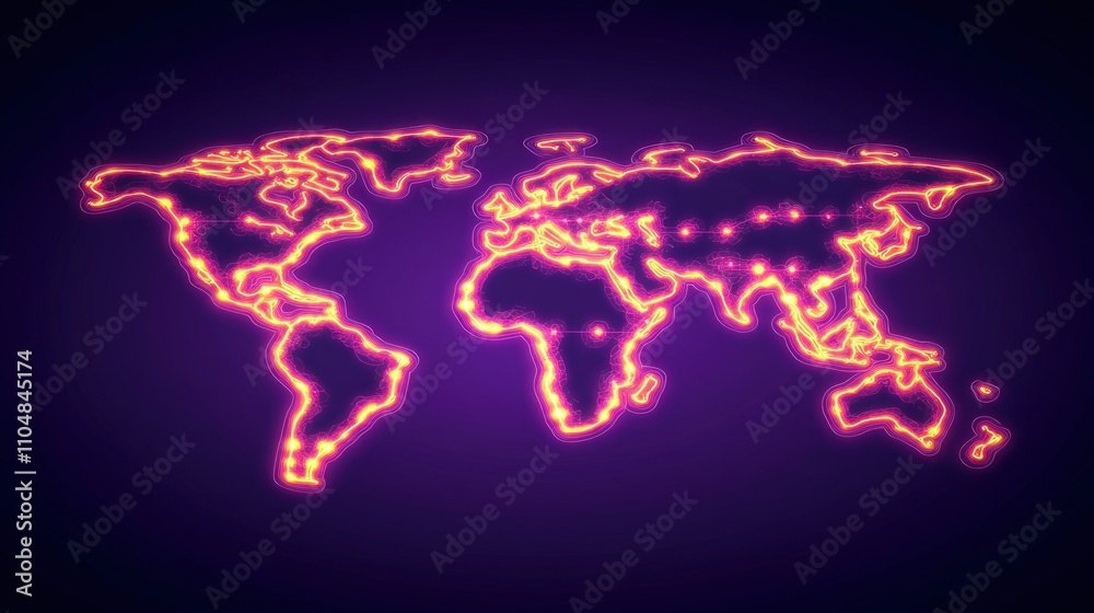 Poster Digital world map design global network connections on abstract dark background