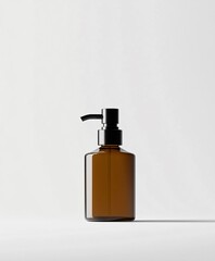 Naklejka premium Sleek Cosmetic Bottle Mockup Minimalist Studio Setting Product Photography Professional Aesthetic Clean Background