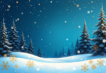 Naklejka premium A dark blue background with intricate golden glitter snowflakes scattered across the canvas. The snowflakes glimmer and shimmer, creating an elegant, festive ambiance.