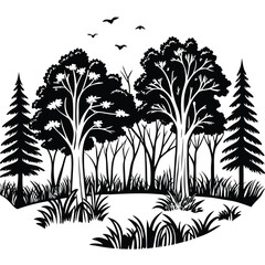 Forest vector silhouette, isolated white background
