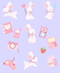 Cute Sticker Pack Rabbit Cartoon Illustration