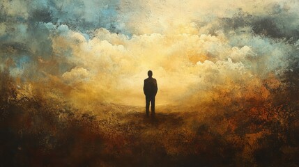 Obraz premium Solitary Figure at Dawn: A Journey into the Unknown