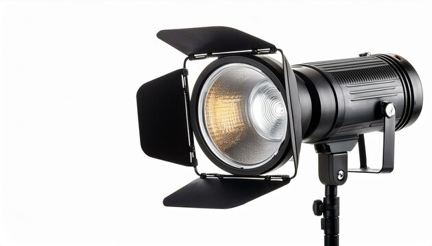 Glowing studio strobe light isolated white background