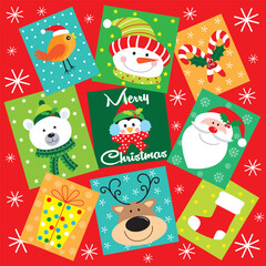 santa and friends for christmas card, gift bag or box design