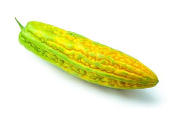 Ripe Chinese bitter gourd or Chinese bitter melon isolated on white background close up stacking.