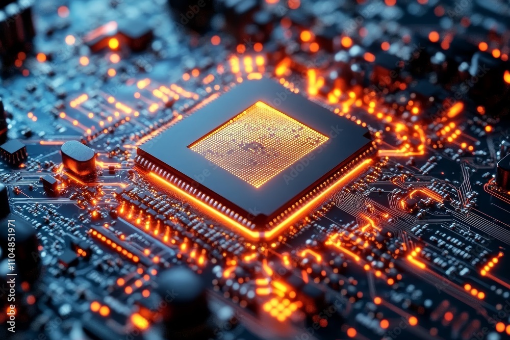 Aufkleber Advanced AI Processor on Detailed Motherboard with Vibrant Circuitry and Ambient Lighting