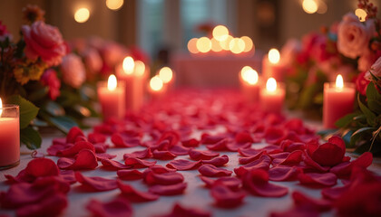 Rose Petal Pathway to a Candlelit Table