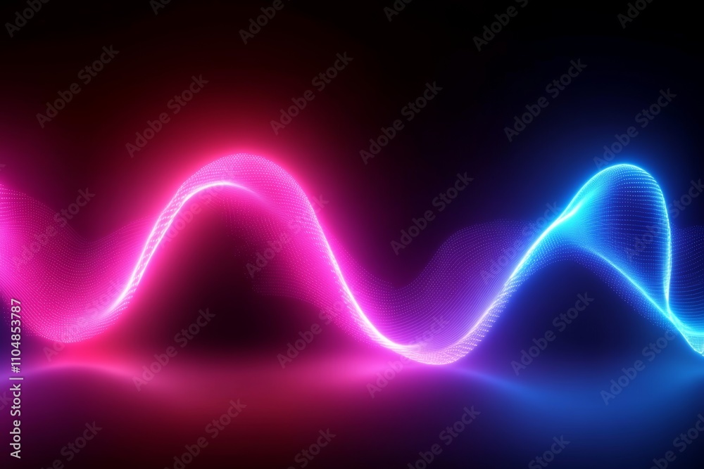 Poster neon wave pattern abstract background in pink and blue glowing lines