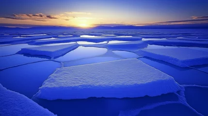 Frozen Horizon: A mesmerizing panorama of ice floes glistening under a breathtaking sunrise, capturing the raw beauty and tranquility of a frozen landscape. 