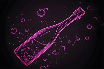 Fototapeta premium An eye-catching neon depiction of a champagne bottle isolated on a black background.