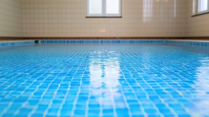 Obraz premium Indoor Swimming Pool Blue Tiles Luxury Home Calm Water