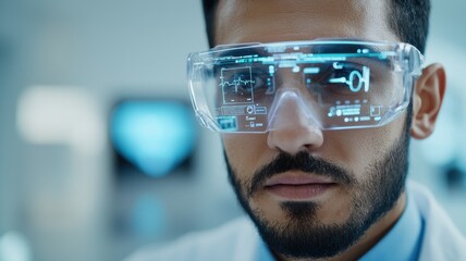 Medical Research Science Breakthroughs concept. Biotech engineer testing wearable health sensors, illustrating integration of medical research and personal healthcare