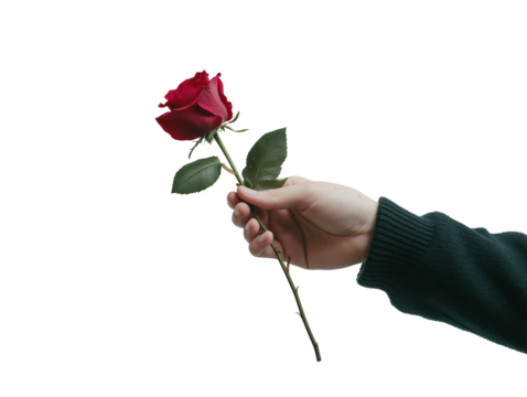 person holding a rose isolated on white background