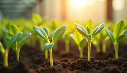 Seedlings in a Sunlit Greenhouse