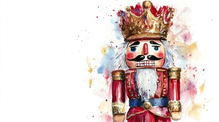 Watercolor Nutcracker King Christmas Toy Soldier Holiday Decoration Festive Art