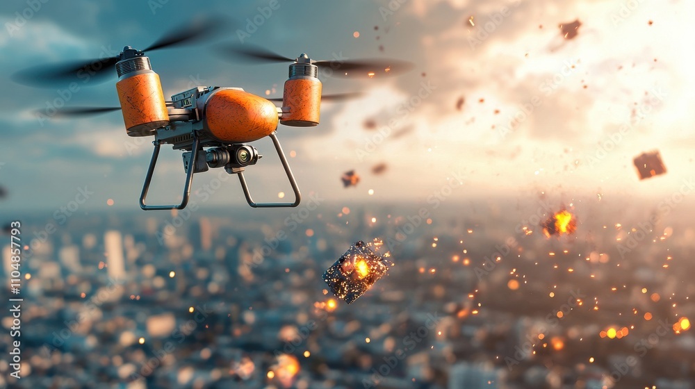 Poster Explosive device mounted on standard urban environment closeup view technology and security concept for enhanced awareness
