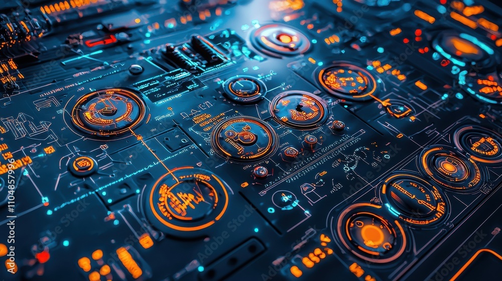 Leinwandbilder Closeup of military technology on a drone controller displaying standard metrics high-tech environment detailed viewpoint futuristic concept