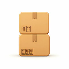 Obraz premium 3D Cardboard Box Stack Icon with Two Tan Plastic Boxes and Arrows Printed on the Sides