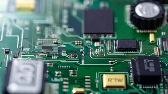 Detailed Close-Up of Circuit Board with Integrated Electronics Components